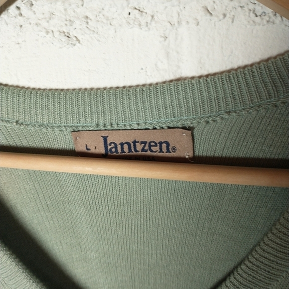 NWT Jantzen Made In USA Acrylic Green V Neck Sweater, tall size L men's - Picture 4 of 7